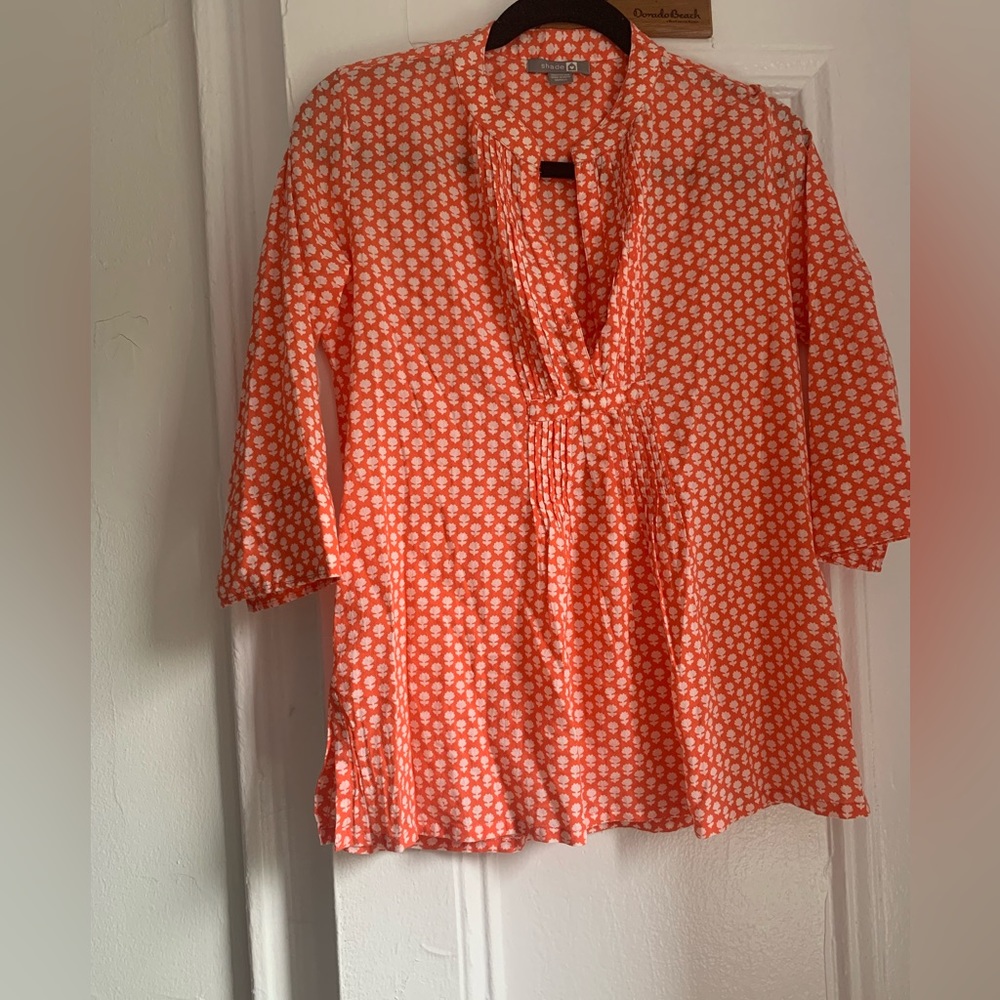 Block Print Tunic Shirt with pouch- size Small